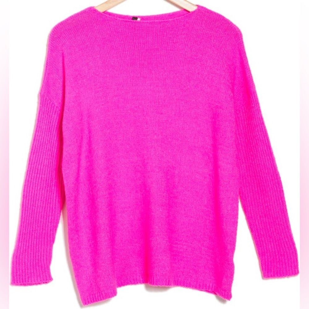 Renee C Sweater Boat Neck Pullover Fuscia SZ 3X Soft Bright Pink NWT